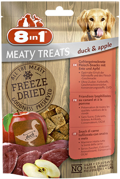 8in1 Przysmak 8in1 Meaty Treats Freeze Dried Kaczka z jabłkiem Przysmaki liofilizowane dla psa op 50g - 1 zdjęcie