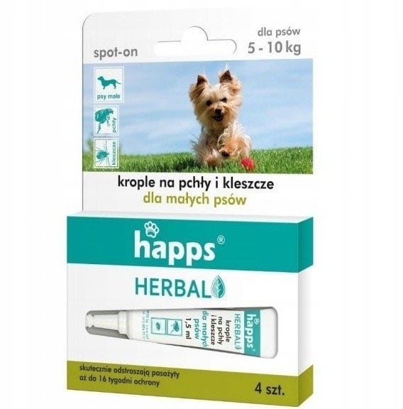 Bros Krople przeciw pchłom i kleszczom dla psów małych 5-10 kg Happs Herbal (4 sztuki) - 2 zdjęcie