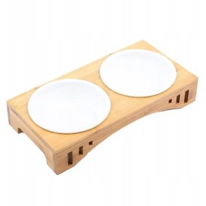 Bufet bar stojak dla psa kota 2x miska ceramiczna - 1 zdjęcie