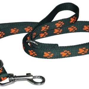 Chaba Smycz taśmowa regulowana kolor zielony w pomarańczowe łapki 16mm 270cm - 1 zdjęcie