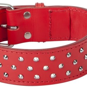 Dingo Obroża Ozdobna Skóra Podwójna 5,0X75 Czerwon - 1 zdjęcie