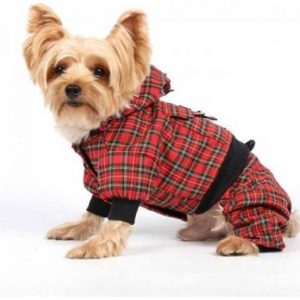 Doggy Dolly DOGGY DOLLY Kombinezon w kratkę z kapturem czerwony M 28-30 cm/41-43 cm DARMOWA DOSTAWA OD 95 ZŁ! - 1 zdjęcie