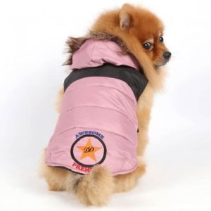 Doggy Dolly DOGGY DOLLY Kurtka z futerkowym kapturem różowo/czarna M 28-30 cm/41-43 cm DARMOWA DOSTAWA OD 95 ZŁ! - 1 zdjęcie
