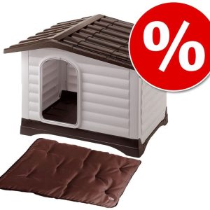 ferplast Zestaw Buda dla psa Ferplast Dogvilla z tworzywa sztucznego + Poduszka Ferplast Jolly brązowa Dł x gł x wys. 73 x 59 x 53 cm + dł x szer x wys. 85 x 50 x 3 cm - 1 zdjęcie