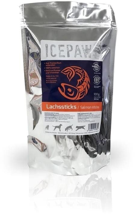 Icepaw ICEPAW Lachsticks - suszone i zwijane skóry łososia dla psów 4260321910389 - 1 zdjęcie