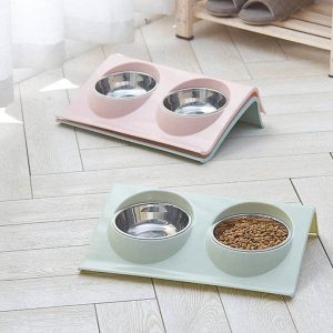 Mersjo Miska podwójna ASPEN metalowa z podstawką dla psa/kota różowa B0912-PINK - 1 zdjęcie