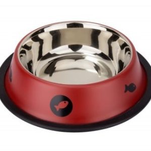 Miska metalowa dla psa na gumie 2,7 l czerwona VM-2509F - 1 zdjęcie