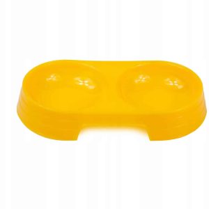 Miska podwójna, plastikowa 2x170 ml żółta dla psa - 1 zdjęcie