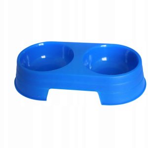 Miska podwójna, plastikowa poj. 2x170 ml niebieska - 1 zdjęcie