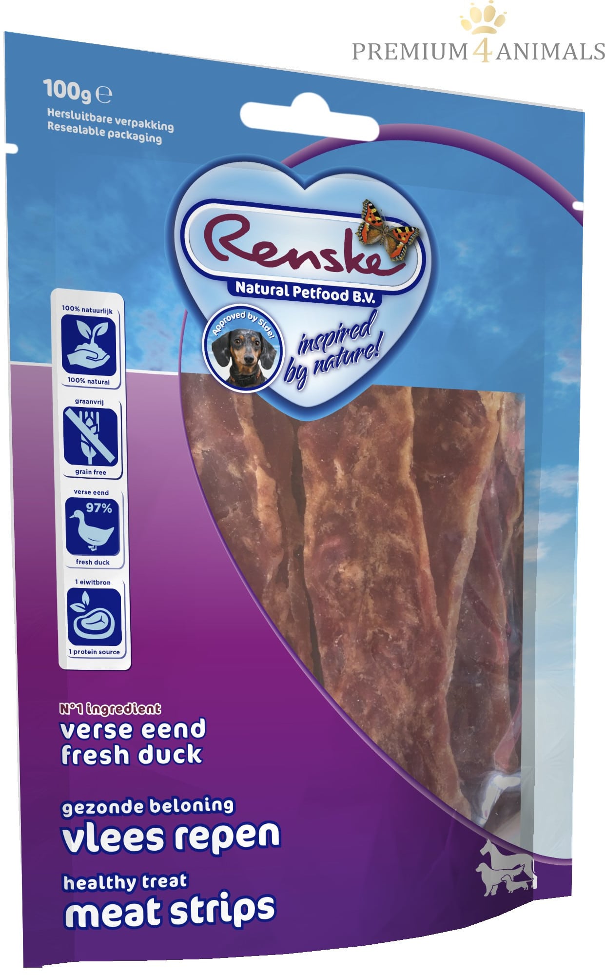 Renske Renske healthy meat strips Duck  suszone płaty mięsa kaczki 8717185294330 - 1 zdjęcie