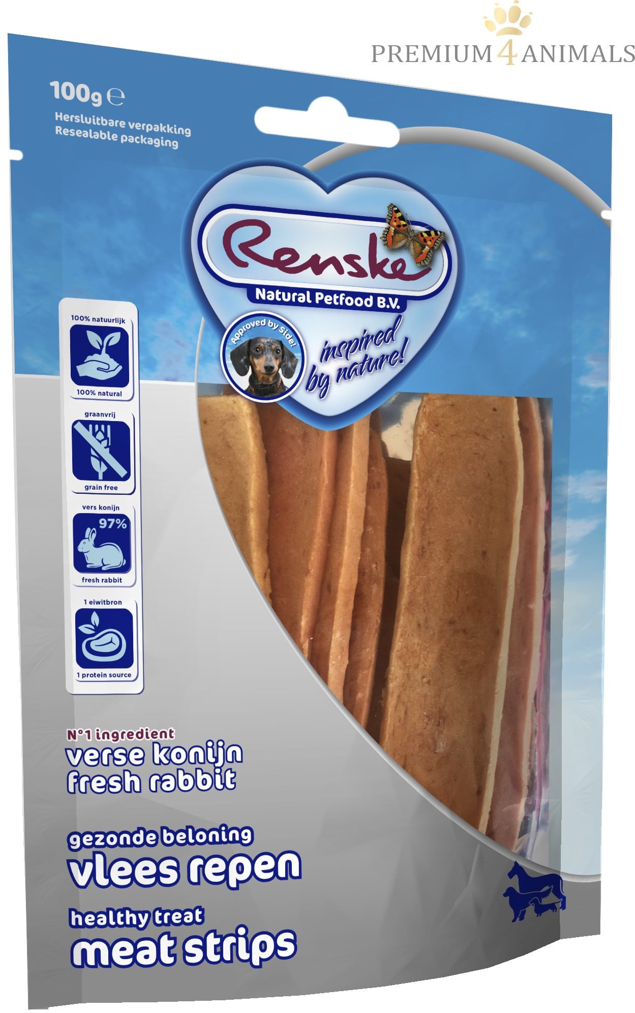 Renske Renske healthy meat strips Rabbit  suszone płaty mięsa królika 8717185294323 - 1 zdjęcie