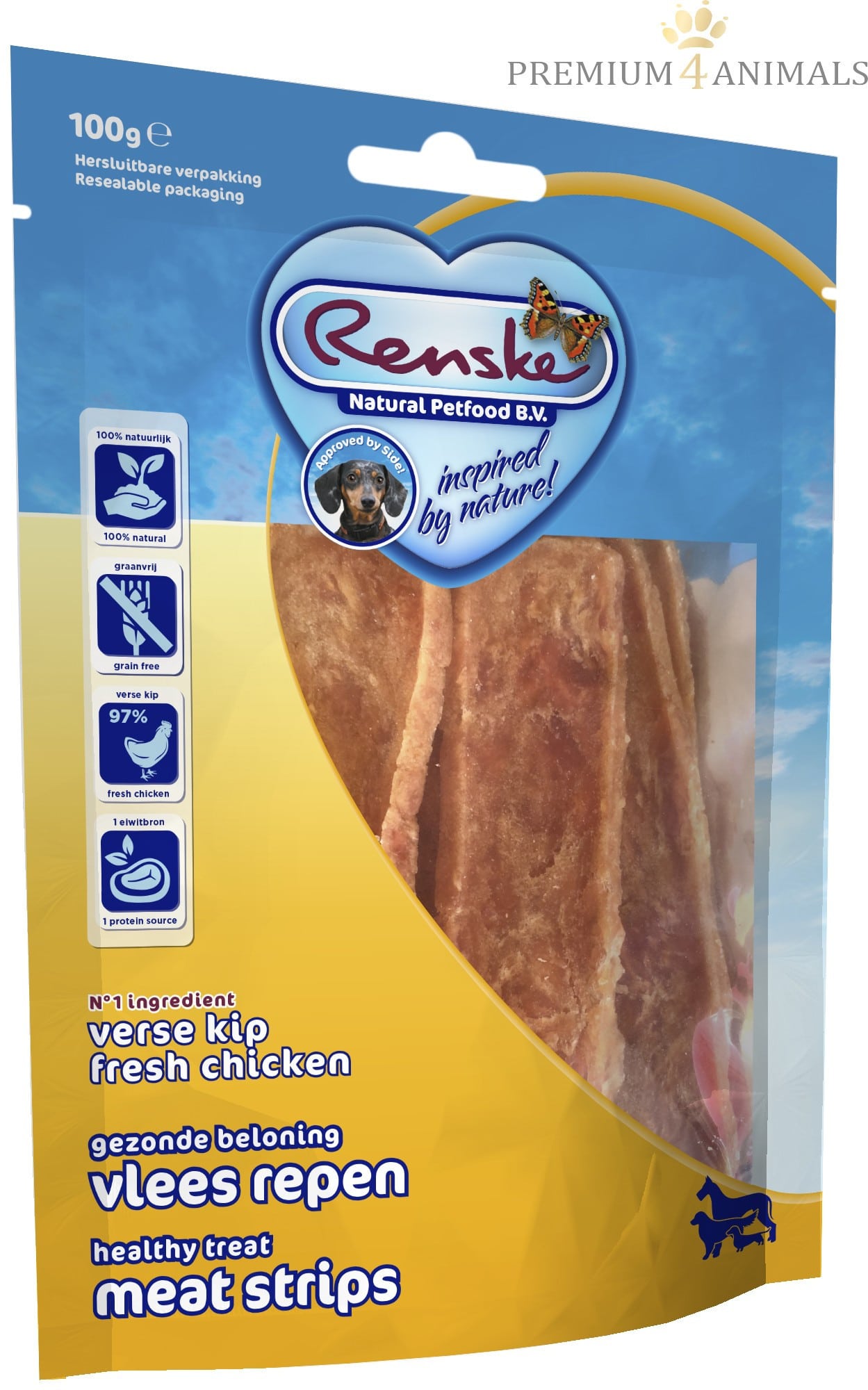 Renske Renske meat strips Chicken  suszone płaty mięsa kurczaka 100 g 8717185294309 - 1 zdjęcie