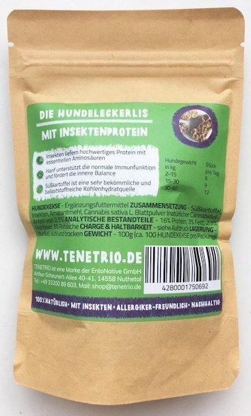 Tenetrio Tenetrio Hundekekse Hanf - ciasteczka z owadami, batatami i konopiami 100g - 1 zdjęcie