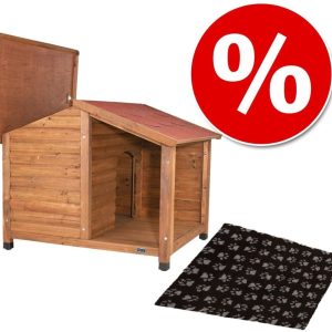 Trixie Natura Zestaw Buda dla psa Trixie Natura z przedsionkiem + Vetbed Isobed Koc czarny/szary S szer x gł x wys 100 x 90 x 82 cm + dł x szer. 100 x 75 cm - 1 zdjęcie