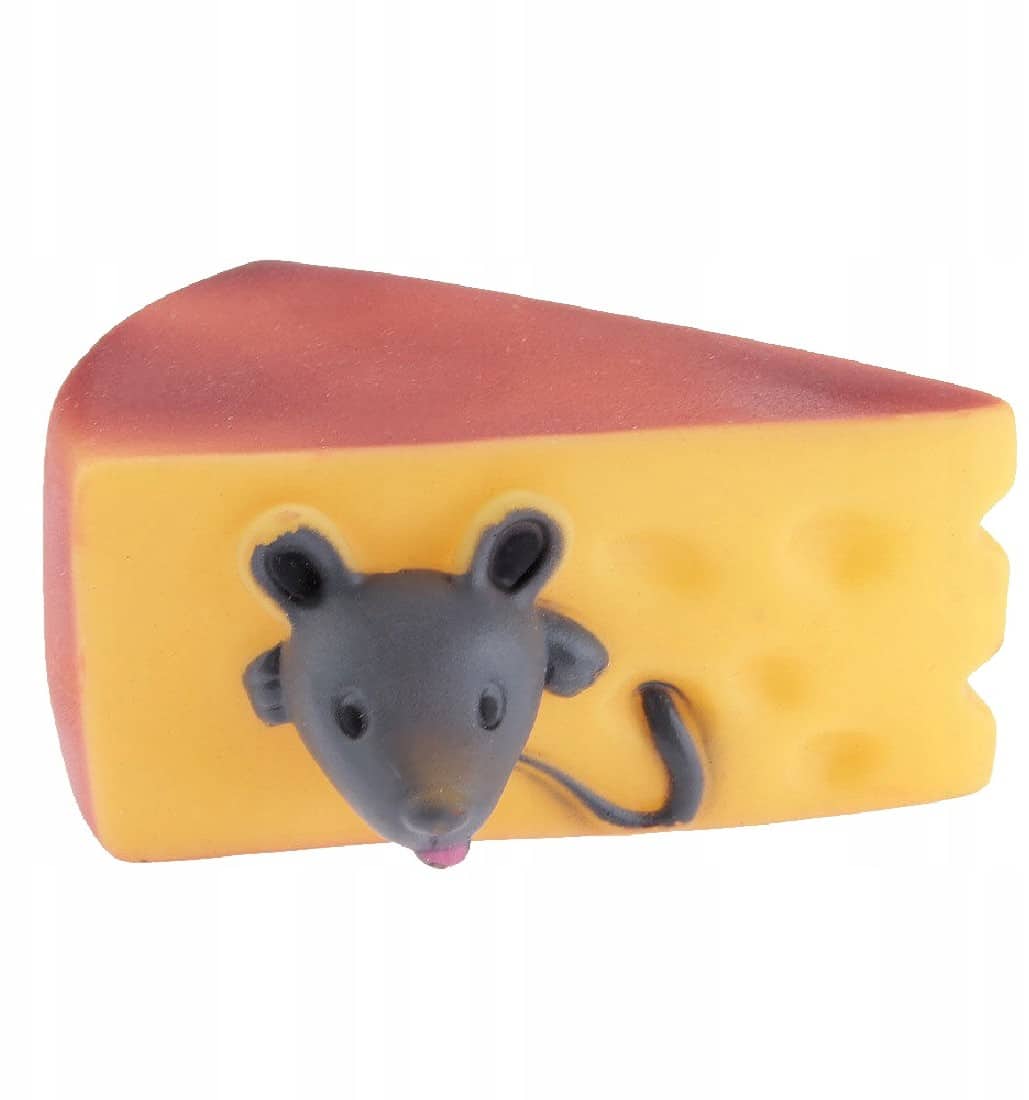 Mysz z serem piszcząca zabawka dla kota gumowa - 1 zdjęcie