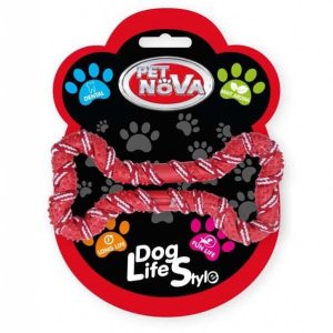 PET NOVA Pet Nova Kość miętowa RopeBone ze sznurkiem czerwona 20cm PPTN021 - 1 zdjęcie