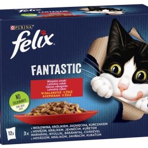 Purina Felix Fantastic Fantastic Wiejskie Smaki w galaretce kurczak/wołowina/królik/jagnięcina saszetki 12x85g - 1 zdjęcie