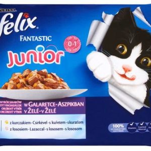 Purina Felix Fantastic karma dla kociąt 2x z kurczakiem, 2x z łososiem w galaretce 4x100g - 1 zdjęcie