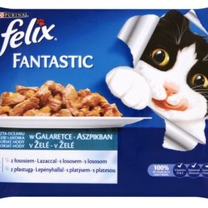 Purina Felix Fantastic karma dla kota 2x z łososiem, 2x z płastugą w galaretce 4x100g - 1 zdjęcie