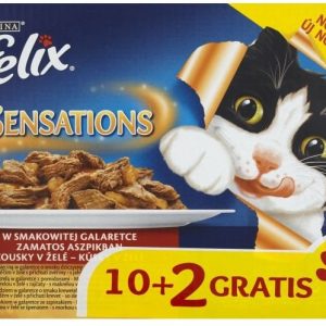 Purina Felix Sensations karma dla kota 3x z jagnięciną, 3x z makrelą, 3x ze śledziem, 3x z indykiem w galaretce 12x100g - 1 zdjęcie