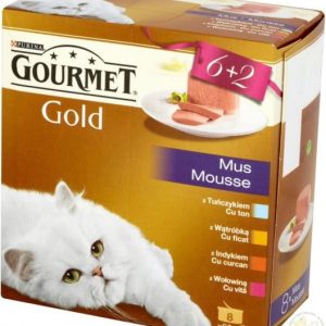 Purina Gourmet 6+2 gratis Gold mus mokra karma dla kota 2x z tuńczykiem, 2x z wątróbkš, 2x z indykiem, 2x z wołowinš 8x85g - 1 zdjęcie