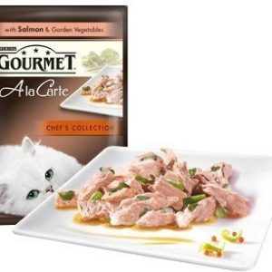 Purina Gourmet A la Carte Kawałki w sosie mokra karma dla kota z łososiem a la Jardiniere, ze szpinakiem, cukinią i zielonš fasolš 85g - 1 zdjęcie
