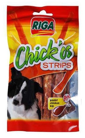 RIGA RIGA Chickos strips 100 g suszone paski fileta z kurczaka na kostce z bawolej skóry DARMOWA DOSTAWA OD 95 ZŁ! - 1 zdjęcie