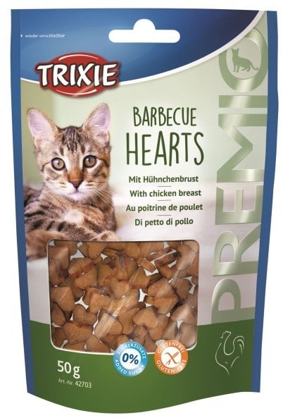 Trixie TRIXIE Przysmak dla kota PREMIO Barbecue Hearts 50g |Dwie saszetki karmy Happy Cat GRATIS! - 1 zdjęcie