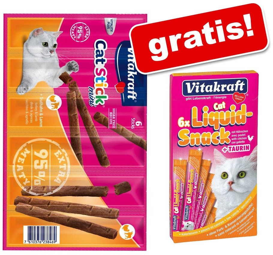 Vitakraft Vitakraft Cat Stick Mini 24 x 6 g + Vitakraft Cat Liquid pasta z kurczakiem i tauryną gratis! Drób i wątróbka 24 x 6 g - 1 zdjęcie