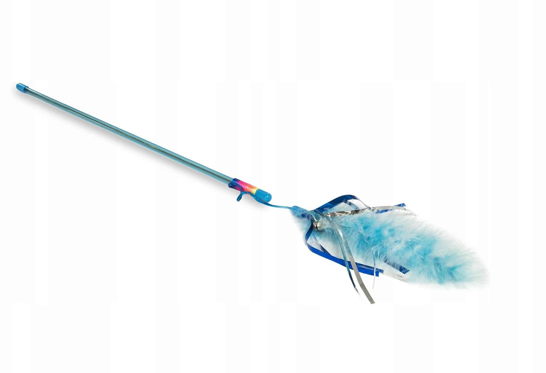 Wędka dla kota - z piórkami i sznurkiem Niebieski - 1 zdjęcie