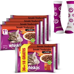 Whiskas Adult Smaki Tradycyjne w sosie 36+18 SZT + GRATIS mokra karma dla kotów w sosie z kurczakiem z wołowiną z jagnięciną z drobiem) - 1 zdjęcie